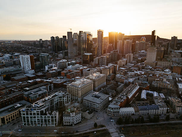 istock Montreal evening skyline with illuminated streets in Old Port district. g 2247218955