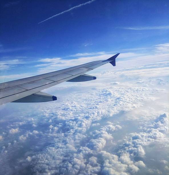 View of Airplane wing in the sky