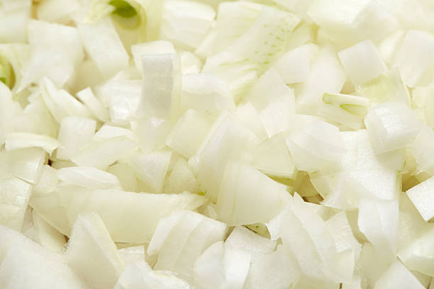 istock Chopped onions, diced white vegetable, soft edges, closeup ingredient texture background 2247222735