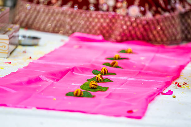 Indian traditional wedding ceremony ritual items close up