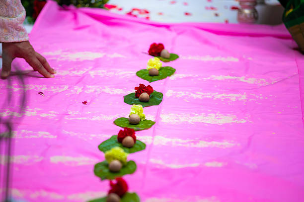 Indian traditional wedding ceremony ritual items close up