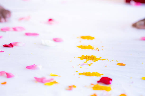 Indian traditional wedding ceremony ritual items close up