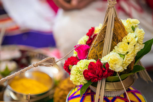 istock Indian Hindu wedding traditional ritual items close up 2247227089