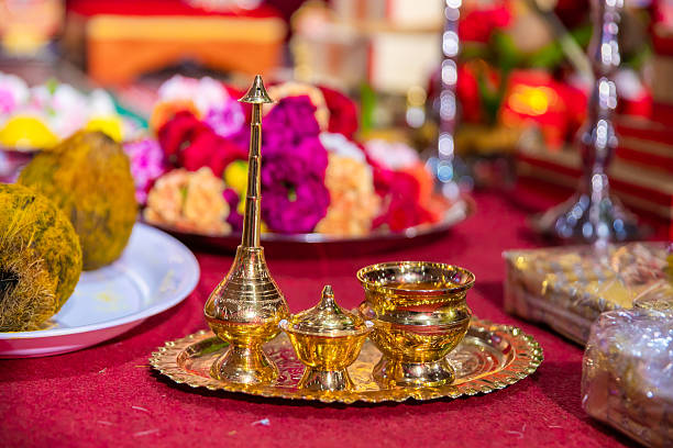 istock Indian Hindu wedding traditional ritual items close up 2247227329