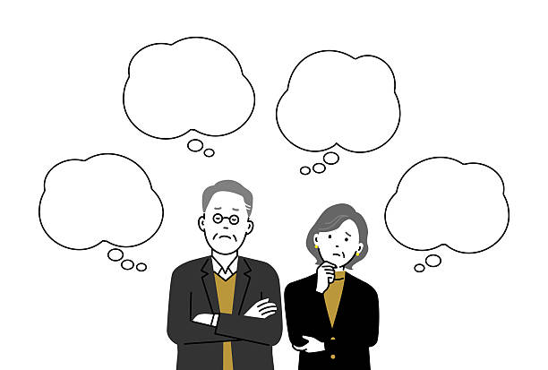 istock Worried Senior Couple with Empty Thought Bubbles – Anxiety, Life Concerns, Financial and Family Issues 2247227859