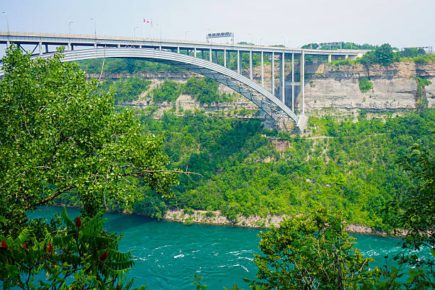 Niagara Falls, Ontario, Canada - July 14 2025: Lewiston-Queenston Bridge border crossing going over the Niagara Gorge and Niagara River