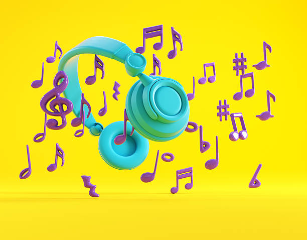 Bright headphones surrounded by various musical notes. This lively scene emphasizes the joy of music and creativity, inviting imagination.