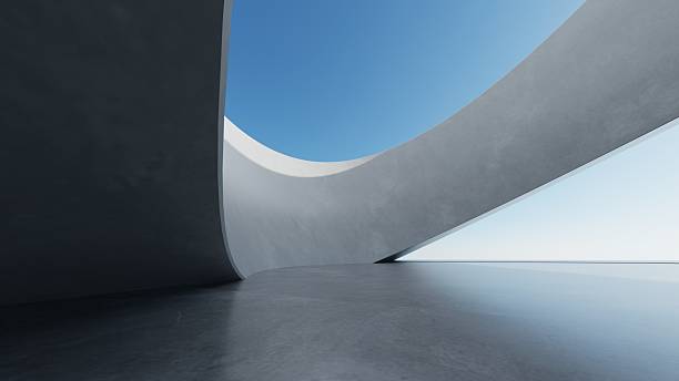 istock Abstract curved architecture background, Empty space with concrete floor, Futuristic modern building backdrop, 3d rendering 2247237560
