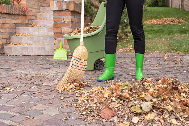 istock Autumn garden works, raking leaves. 2247247455