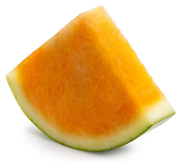 Pieces of Yellow Giant Watermelon pieces isolated on white background, Giant Seedless Watermelon isolated on white with clipping path, High resolution photography.