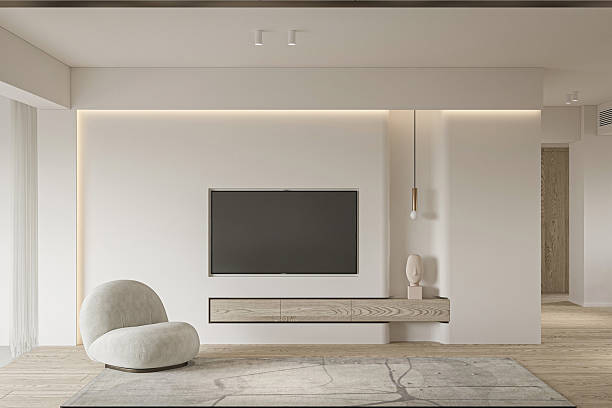 istock Neutral-Toned Minimalist Home Interior with Cove Lighting and White Wall 2247252783