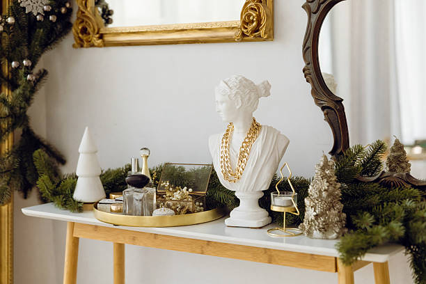 istock Elegant Jewelry Display on Gold Table with Mirror and Decorations 2247253321