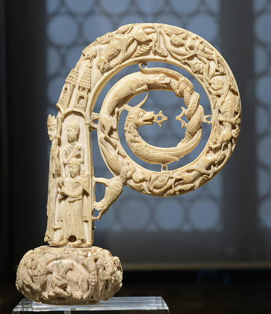 Ivory crosier head attributed to Ivo of Chartres, featuring spiral form with dragons and figures, France (Picardy or Ile-de-France), late 11th or early 12th century.