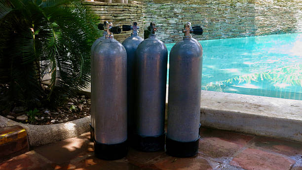 Full set of underwater diving equipment: Tank, BCD, Regulater - first and second stage and pressure gauge, mask, fins, compass, diving computer, light