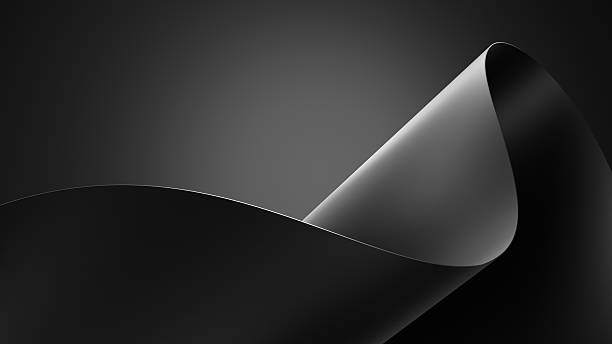Smooth black curves twist gracefully against a dark background, creating a modern and sleek design that emphasizes shapes and textures in a minimalist style. 3d render