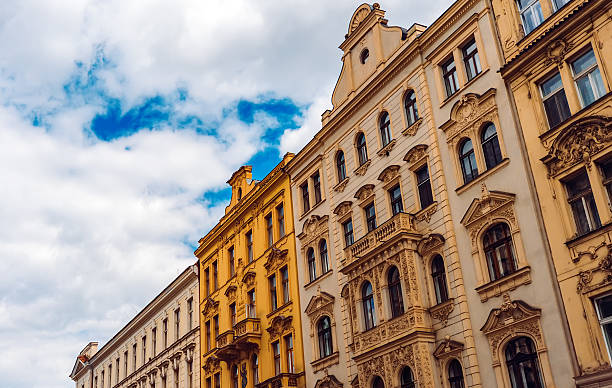 Historical prague apartment facades in closeup view.