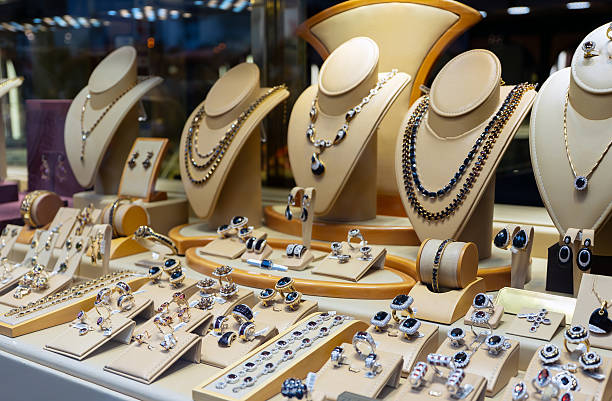 istock Luxury jewelry display with necklaces and rings. 2247274839