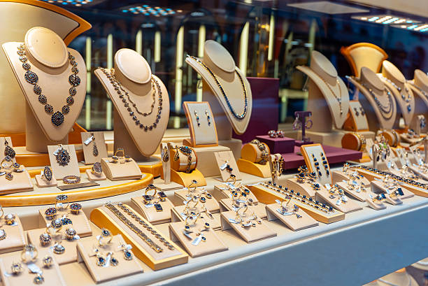 istock Luxury jewelry display with necklaces and rings. 2247274846