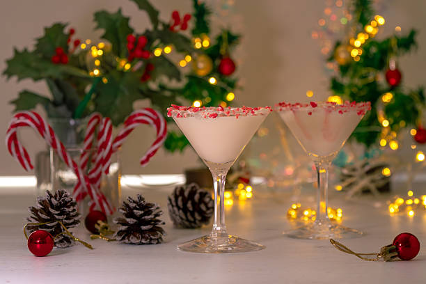 istock White chocolate peppermint martini with candy cane rim. 2247274951