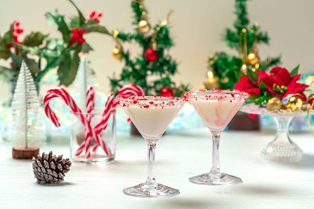 istock White chocolate peppermint martini with candy cane rim. 2247274952