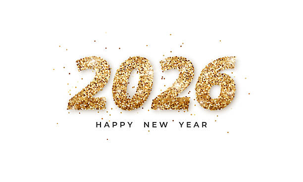 istock Golden glitter numbers 2026 on a white background. Bright, shiny composition with sparkling particles on a luminous texture. Happy New Year design for greeting card, festive poster, website header 2247279434
