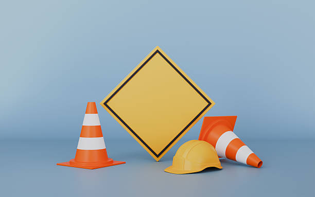 istock Traffic cones road cones and road sign 3d illustration 2247281289