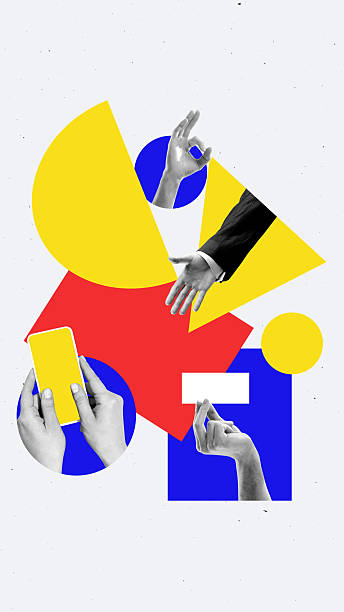 istock Modern collage of hands with geometric shapes symbolizing digital communication 2247284364