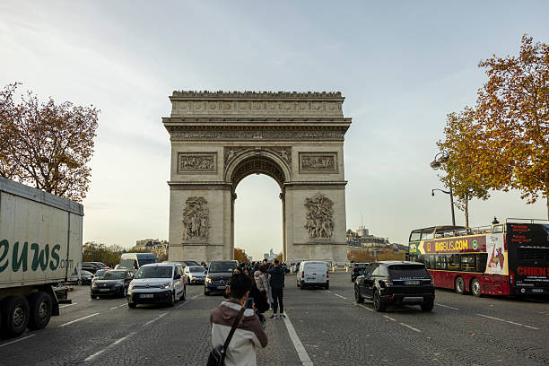 France, Paris-November 15,2025: View of a triumphal arch, showcasing its architectural details, historical significance, and cultural importance as a landmark and tourist attraction.