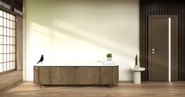 istock Mock up Cabinet wooden design on modern living room .3D rendering 2247287338