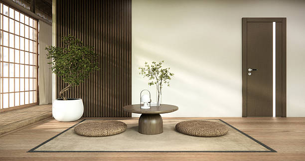 istock low table in room Japanese style with decoration muji minimal. 3D rendering 2247287342