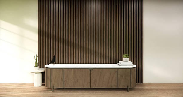 istock Mock up Cabinet wooden design on modern living room .3D rendering 2247287360