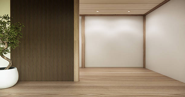 istock Architecture and interior concept Empty room and wood panels wall background 3D illustration rendering 2247288443