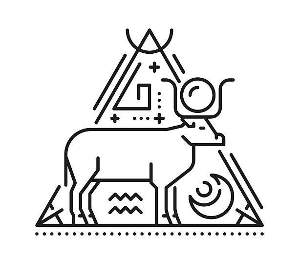 istock Egyptian cow and sun esoteric line tattoo or sign 2247290695