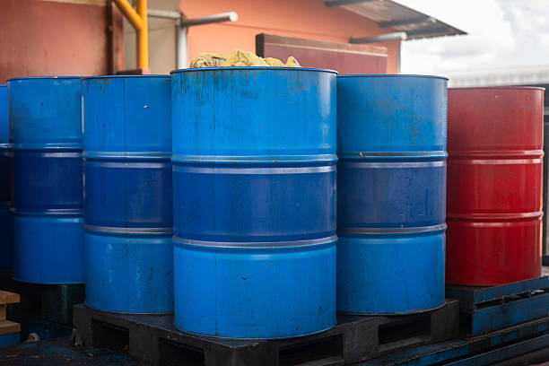 istock Old used chemical or oil barrel. 2247295110