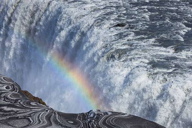 close view of Dettifoss, a waterfall in northeastern Iceland, the most powerful waterfall in Europe in terms of water displacement; Dettifoss, Iceland