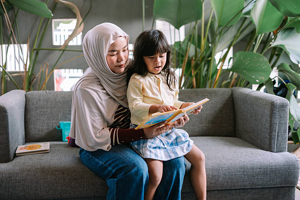 istock Mother and Daughter Reading Storybook Together on Sofa 2247309638