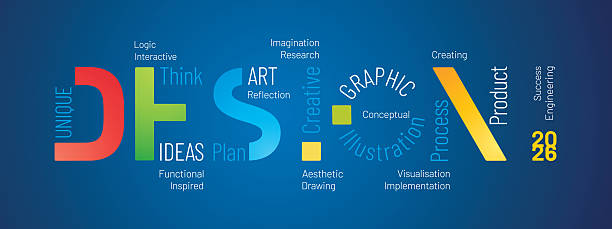 istock Design 2026 New Year modern and powerful colorful white light blue word cloud text with words in shape of Design concept on blue board background 2247311399