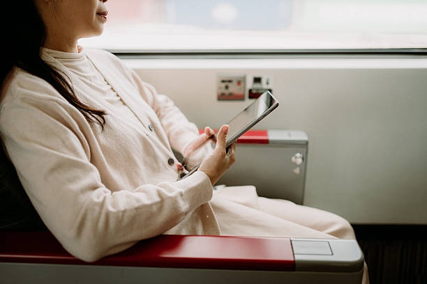 istock A close-up view of a woman using a smartphone while riding a high-speed train 2247314956