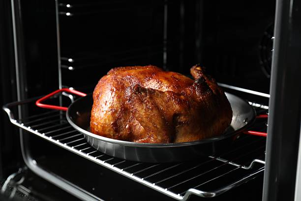 istock Delicious baked turkey in baking dish in oven 2247315804