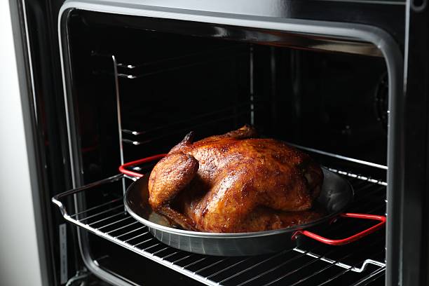 istock Delicious baked turkey in baking dish in oven 2247315816