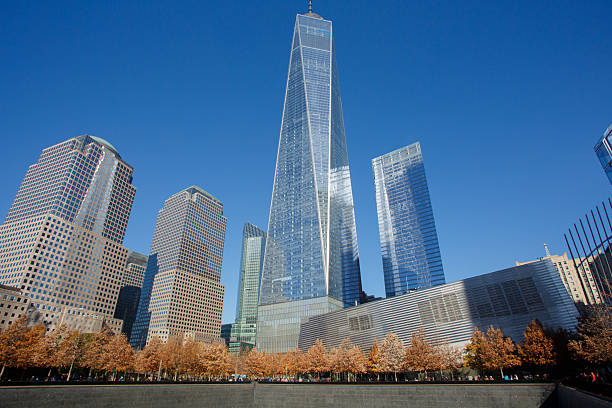 Skyscrapers in Manhattan, New York City photographed from outside the Oculus at the World Trade Center.