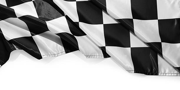 Checkered finish flag isolated on white, top view