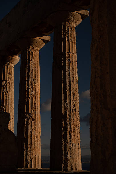 Panoramic view of the ancient Doric temples at the Valley of the Temples in Agrigento, Sicily, Italy. A majestic archaeological site recording Greek civilization in the heart of the Mediterranean