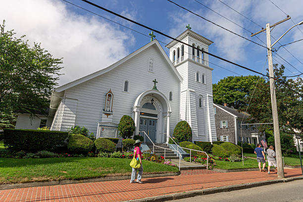 Edgartown, Massachusetts. St Elizabeth's Catholic Church at 86 Main Street, part of the Good Shepherd Parish, built in the early 20th century in Mission style