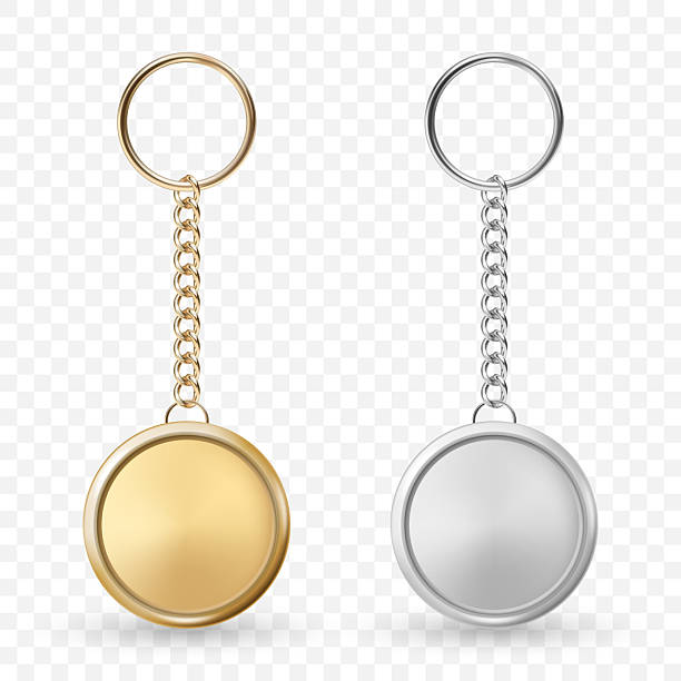 istock Vector 3d Realistic Metal Keychain Mockup Set in Gold and Silver. Blank Round Metal Keychain for Branding, Souvenir Design, Logo Template, Gift Promotion. Vector Illustration 2247333274