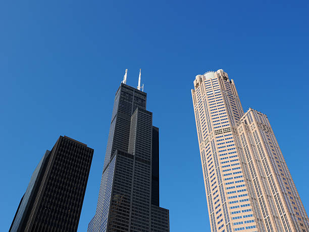 Iconic Chicago skyscrapers Willis Tower and 333 West Wacker Drive together
