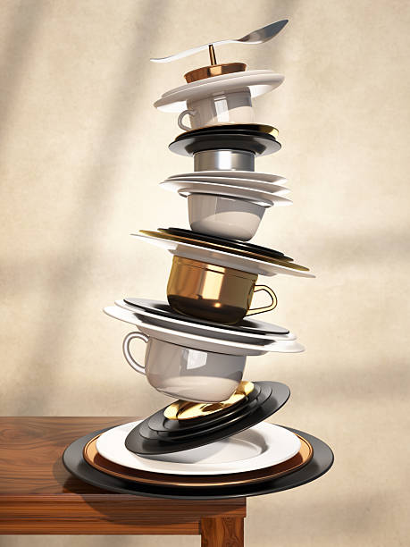 istock Stacked dinnerware creates a striking display of balance and design in a creative art piece 2247342093