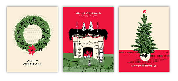 Hand drawn retro holiday elements card template. Flat colors, easy to edit. Download comes with a high resolution jpeg & editable eps file.