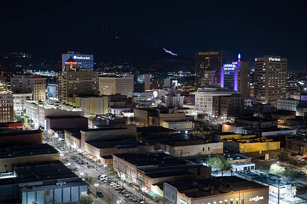 Aerial shot of Downtown El, Paso Texas on an autumn night.