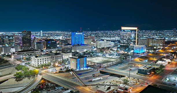 Aerial shot of Downtown El, Paso Texas on an autumn night.